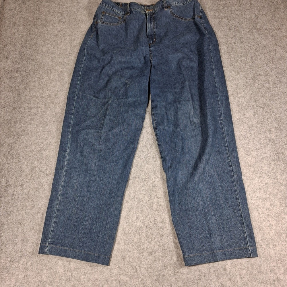 Alfred Dunner Jeans Womens 16 Blue Floral Embroidered Straight Leg Stretch Denim